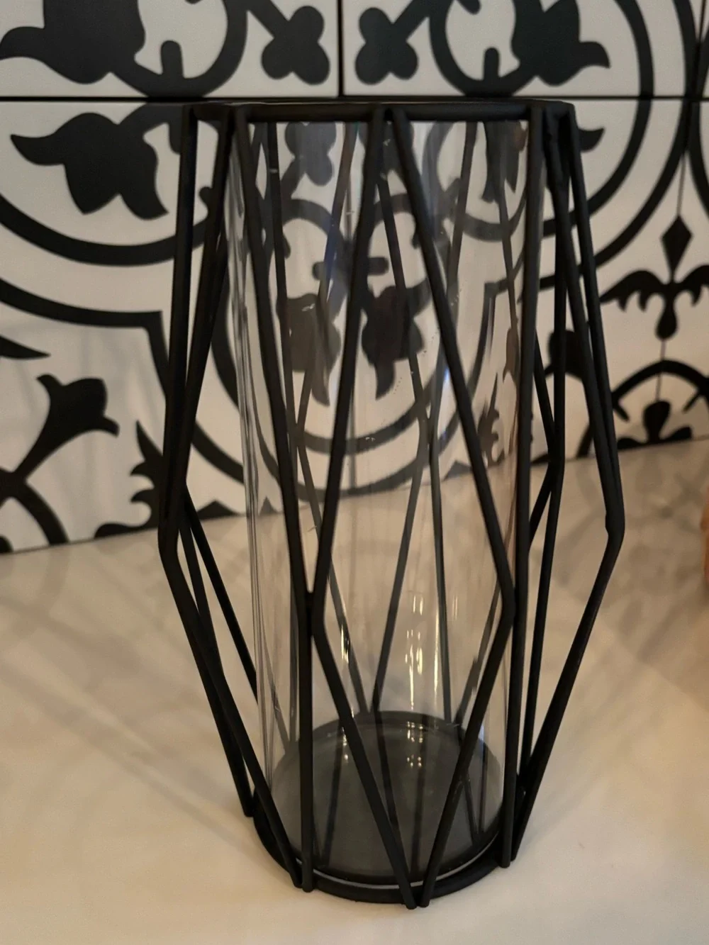 Black Wire Candle Holder or Vase with Inner Glass Removable Cylinder 8 x 4 1/2